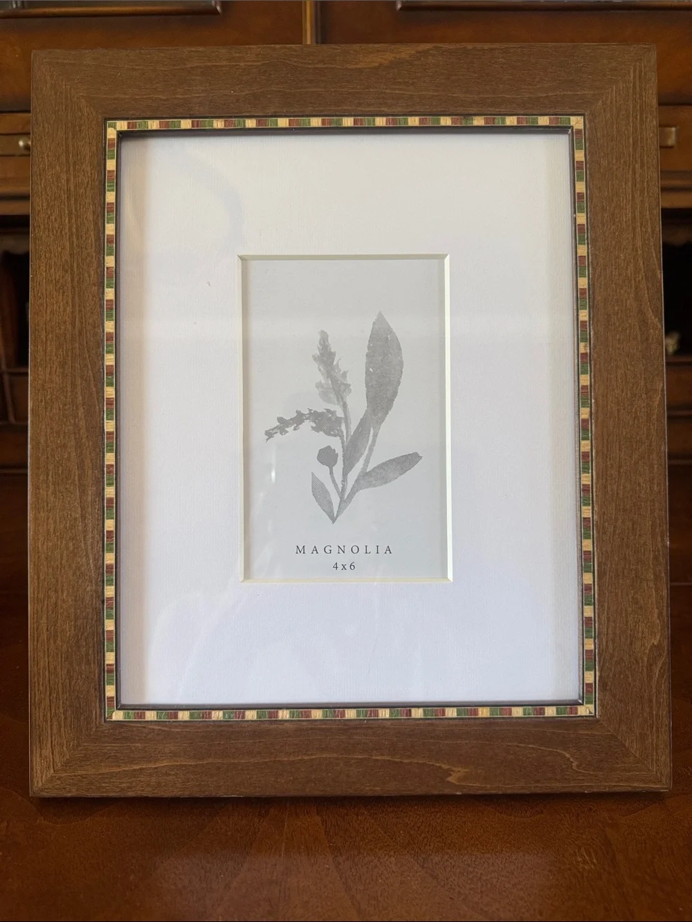 Magnolia Brown Walnut Frame with Multicolor Inlay Trim - New!